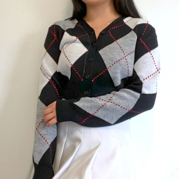cropped argyle sweater/ cardigan - Picture 1 of 3